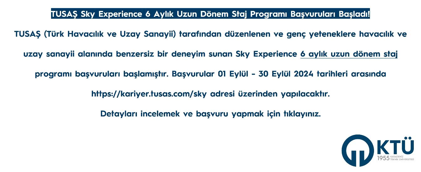 2024 Tusaş Sky Experience Uzun Dönem Staj