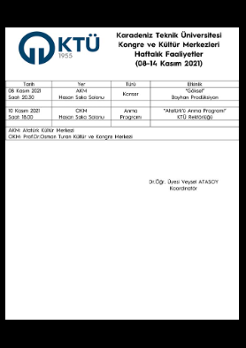 08-14 Kasım 2021 Haftalık Kültürel Faaliyetler
