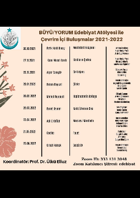 BÜYÜ/YORUM Edebiyat Atölyesi İle Çevrim İçi Buluşmalar 2021-2022