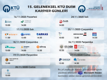Üniversitemiz Deniz Ulaştırma İşletme Mühendisliği 15. Geleneksel Kariyer Günleri 16-27 Kasım 2020 Tarihlerinde Gerçekleştirilecek